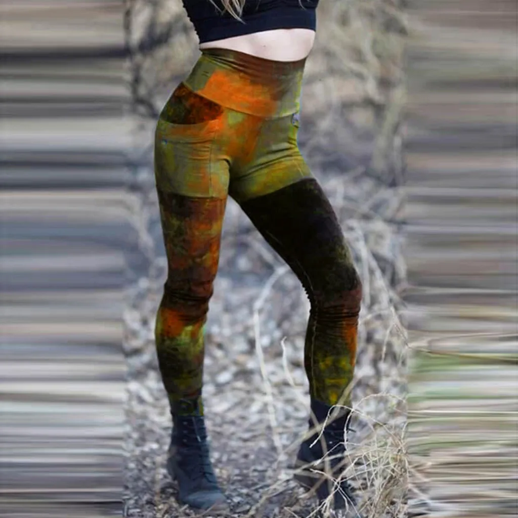 Женские осенние штаны для йоги с принтом спортивные фитнеса высокая талия бедра