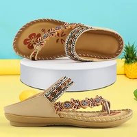 ladies sandals toe post 2021 comfortable print summer walking slides women crystal female holidays shoes bohemian size 42 43