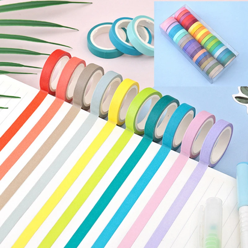40Pcs/Set Rainbow Solid Color Japanese Masking Washi Sticky Paper Tape Adhesive Printing DIY Scrapbooking Deco Washi Tape