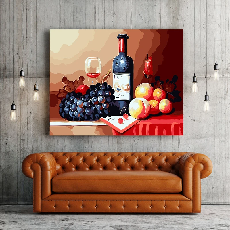 Красное вино Фрукты Виноград хлеб сыра натюрморт картина по номерам картины