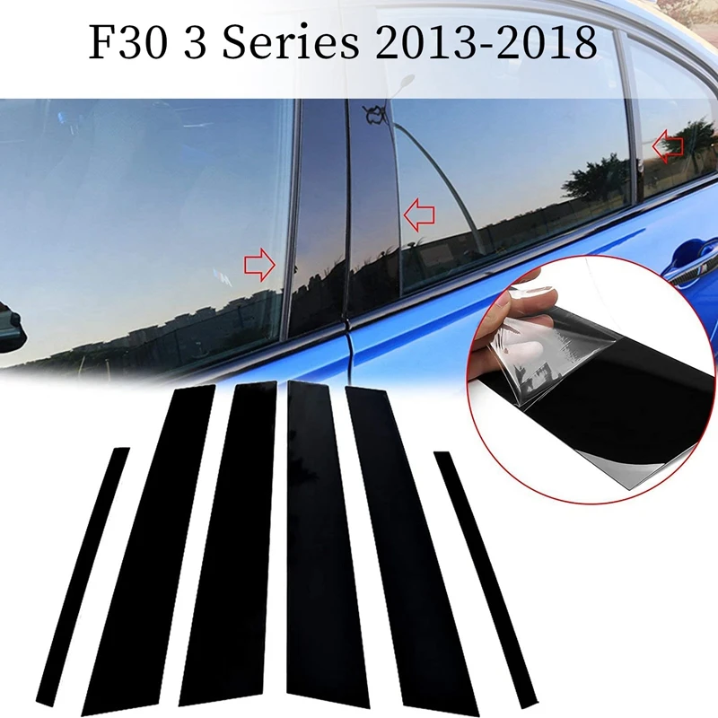 

6Pcs For-BMW 3 Series F30 2013-2018 Pillar Post Cover Trim, Glossy Black Car Door Window Pillar Post Cover Molding