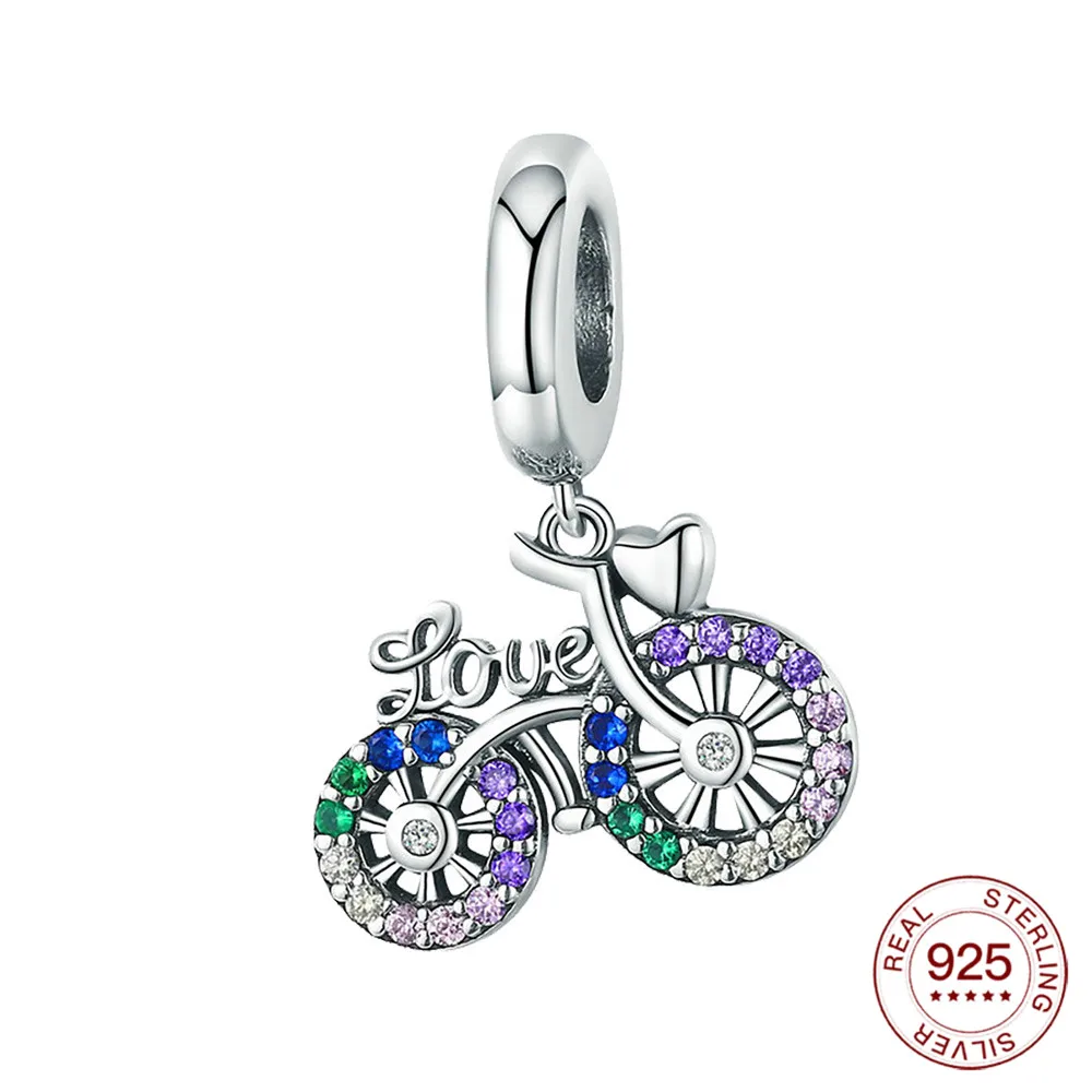 

Real 925 silver Love bike Dangle charm Sparkling CZ Pengdant jewelry Fit Original Pandora Necklace for women jewelry gift