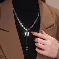 letter d pendant necklaces for women vintage silver color choker chains stainless steel necklace korean fashion charm jewelry