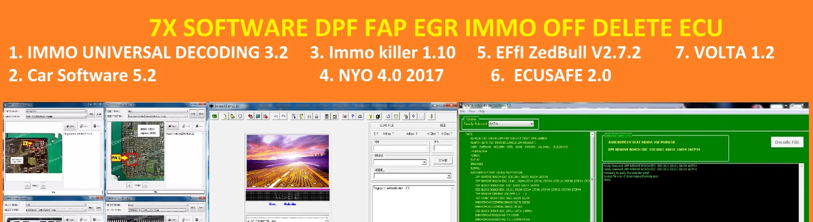 

7 x программное обеспечение для ремонта выхлопных газов, DPF, ФАП, EGR, IMMO, удаления, универсальный декодирование ECU