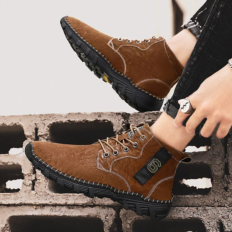 Демисезонные мужские ботинки модная походная обувь с мехом брендовые уличные
