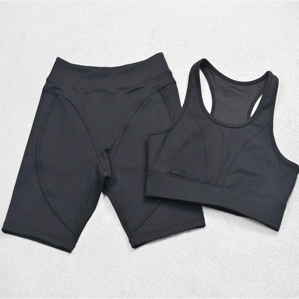 

Sport Set High Elastic Patchwork Nylon 2 Piece Crop Top Bra Shorts for Women
