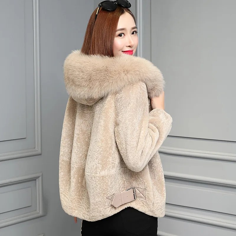 

Winter Woolen Fur Coat Women's New Solid Color Imitation Fox Fur Collar Temperament Zipper Short Lamb Wool Sheepskin Fur Coat
