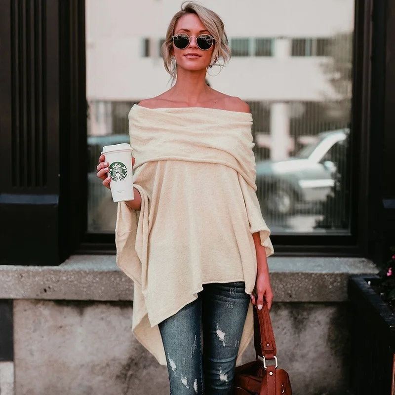 Женский Асимметричный плащ ZOGAA повседневная однотонная накидка с одним