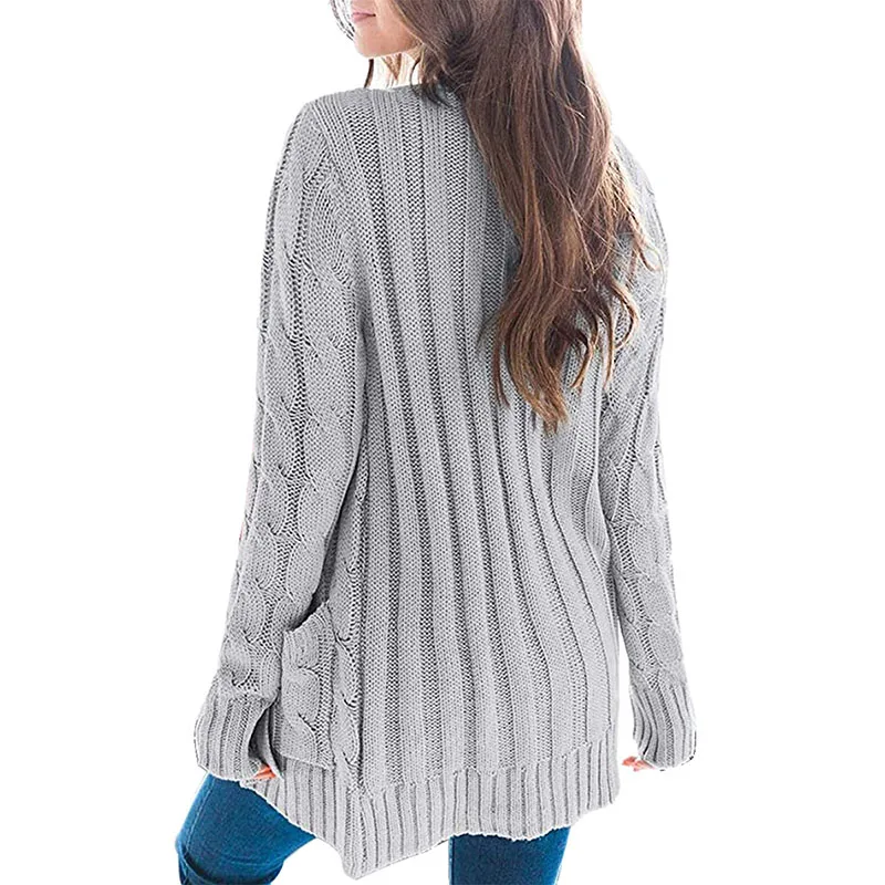 

2021 Woman New Winter Fashion Long Sleeve Casual Sweater Solid Color Knitted Sweater Cardigan Knit Tops Female Coat Plus Size XL