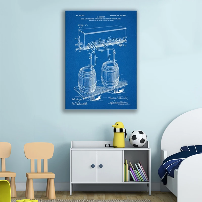 

Beer Keg Cold Air Pressure Tap Patent Prints Wall Art Posters Room Decor Vintage Blueprint Canvas Gift idea Painting Picture
