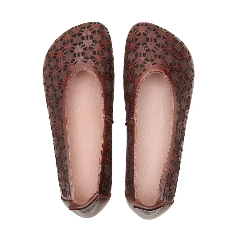 

Johnature Spring/Autumn Flats Women Shoes Genuine Leather Round Toe 2021 New Concise Handmade Leisure Hollow Retro Ladies Shoes