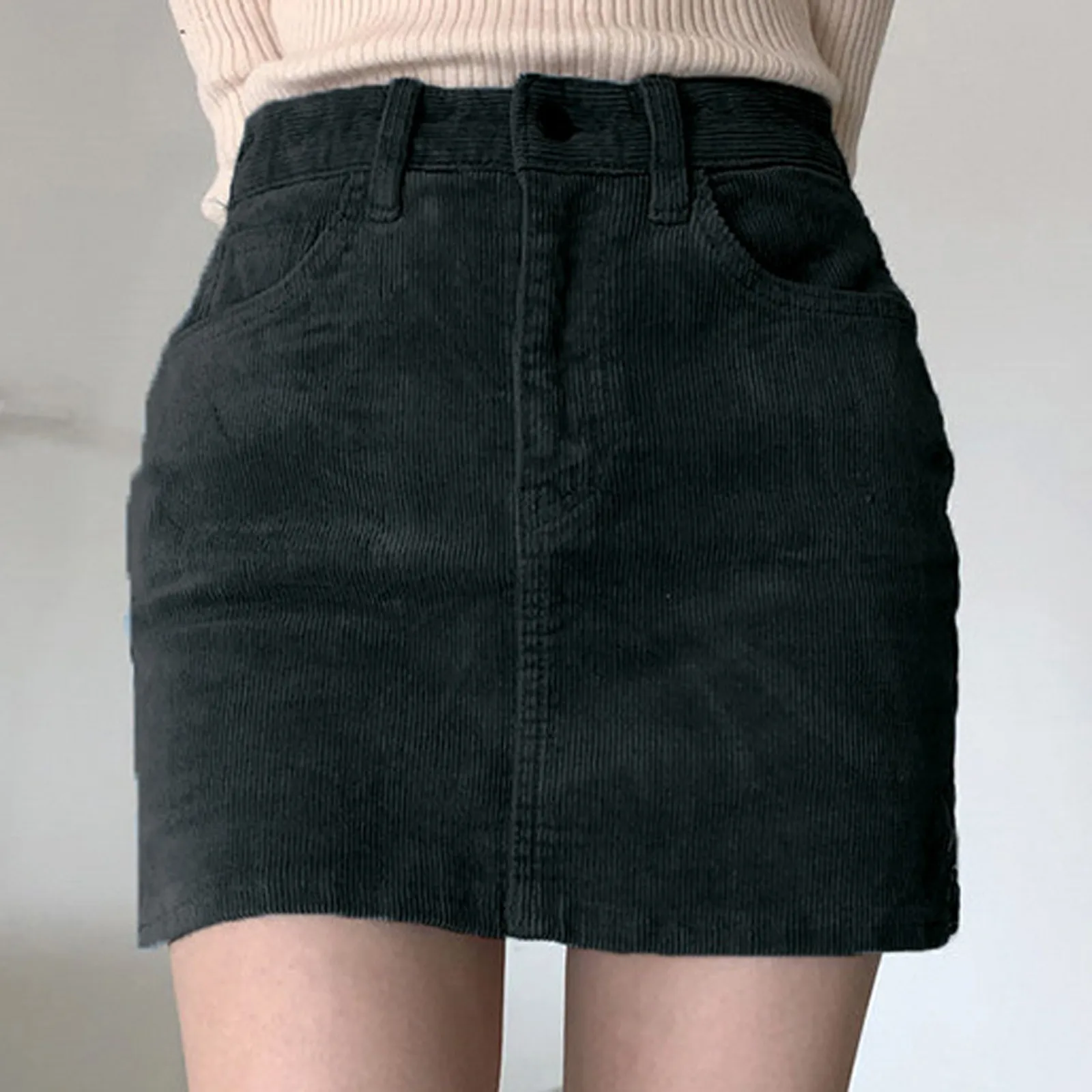 

Women's Uniform Waist Vintage Cordur A-line Skirt High Waist Check Pleated Skirt New Korean High Waist Zipper Pocket Student#g