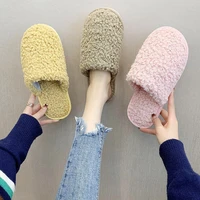 2021 winter women house slippers faux fur fashion warm shoes slip on flats female slides black pink cozy home furry lovely