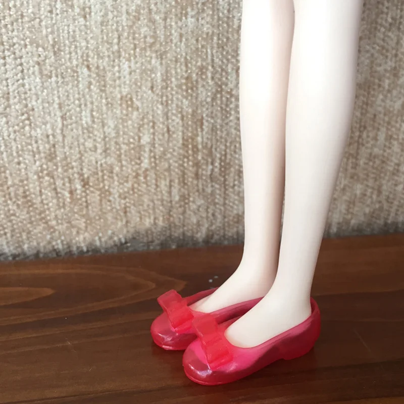 red Flat Bow Shoes 1 пара, 2,3 см, обувь для куклы, милая обувь на плоской подошве с бантом для Blyth, Azone, Momoko, Barbies, кукла 1/6, аксессуары - Цвет: red Flat Bow Shoes