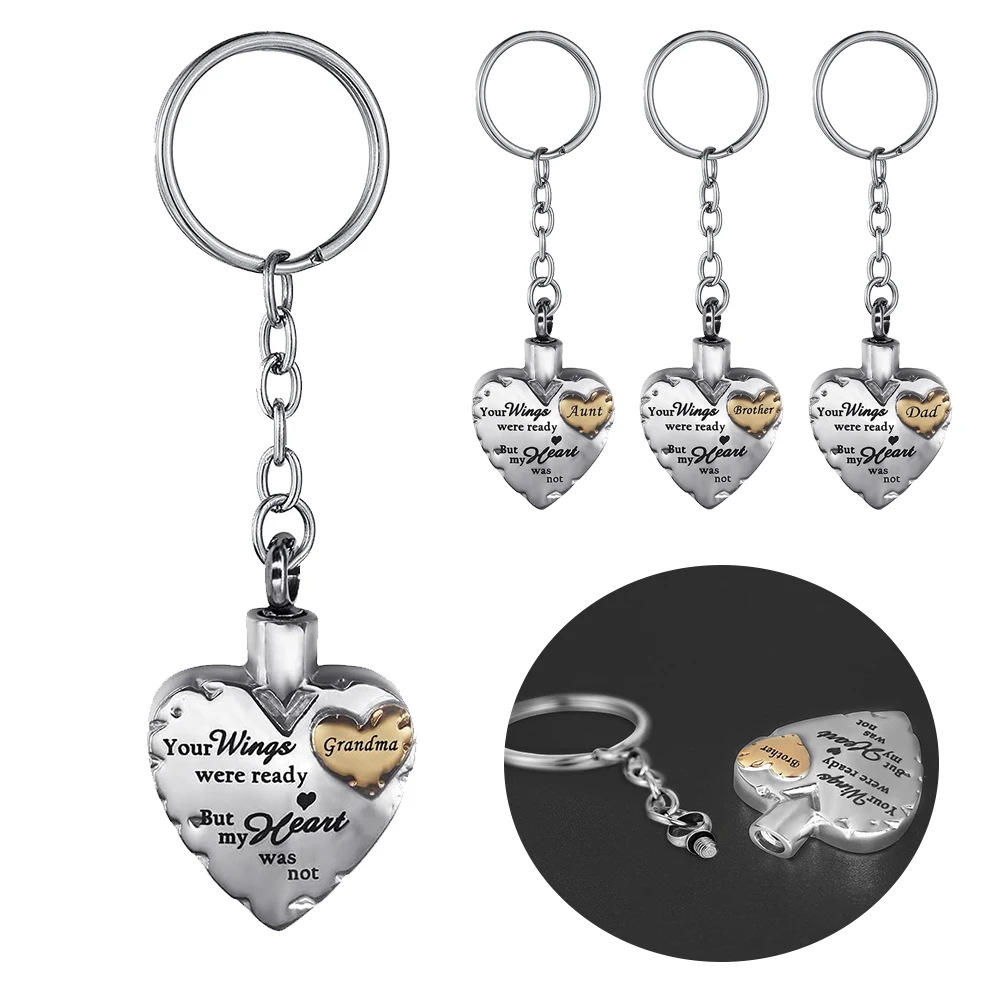 

Memorial Jewelry Cremation Urn Pendant Stainless steel Heart Keychain to Commemorate Mom and Dad-With Velvet Packaging Bag
