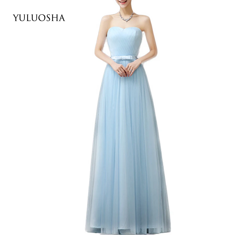 YULUOSHA модные сексуальные небесно голубые платья подружки невесты без бретелек