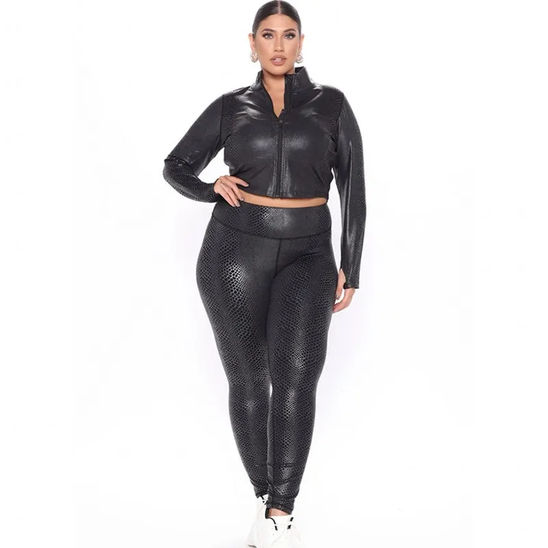 

Pu Leather Tracksuit Women's Set Short Jacket With Tank And High Waist Pants Suits Spring Black Leather Sportswear Matching Set