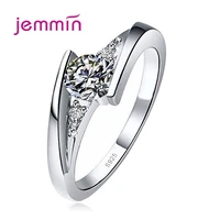 elegant sparkling crystal ring 100 925 sterling silver clear zircon rings for women girls wedding party fashion jewelry