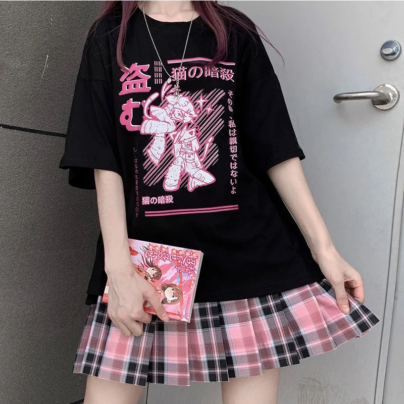 

[Two-piece suit] Summer new style personality printed short-sleeved T-shirt pleated skirt casual suit/single suit female y2k