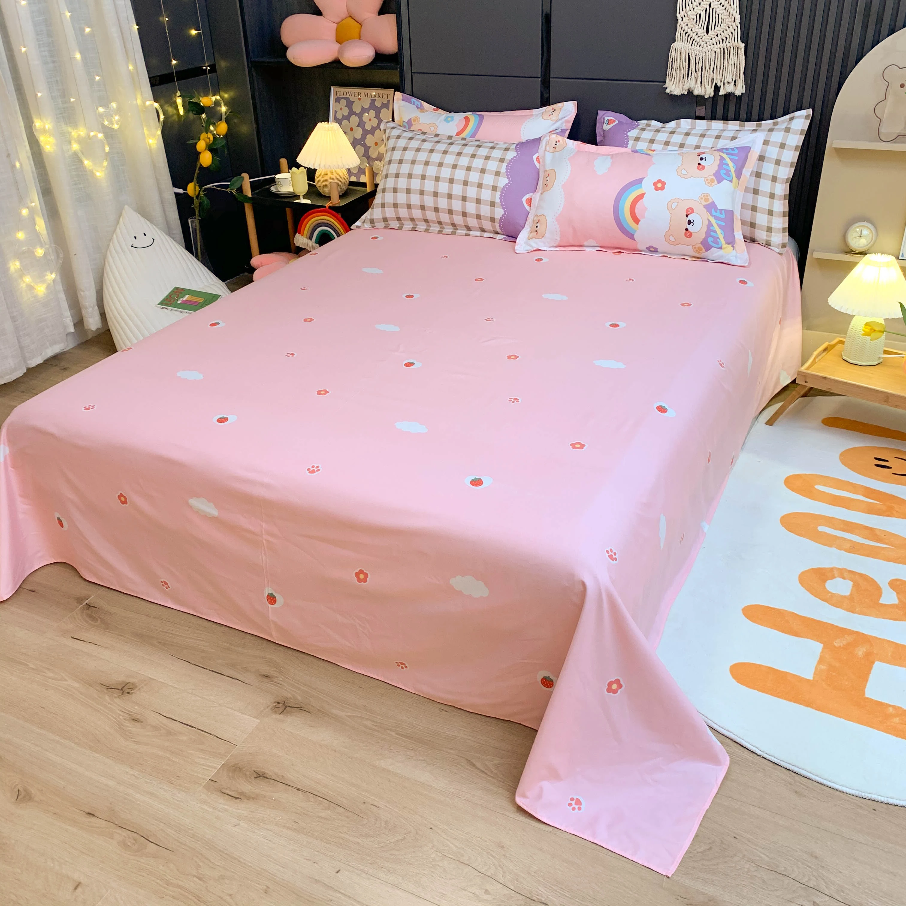 

Home girl heart cartoon printed bedding sheets set
