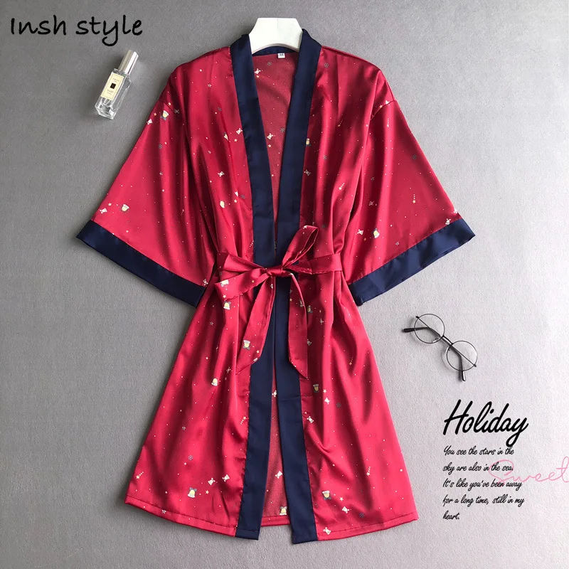 

2021 New Mid-length Silk Sexy Nightgown Dressing Gown Bathrobe/Sleepwear