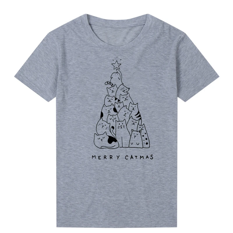 Женская футболка с графическим рисунком Merry Catmas милым рождественским подарком