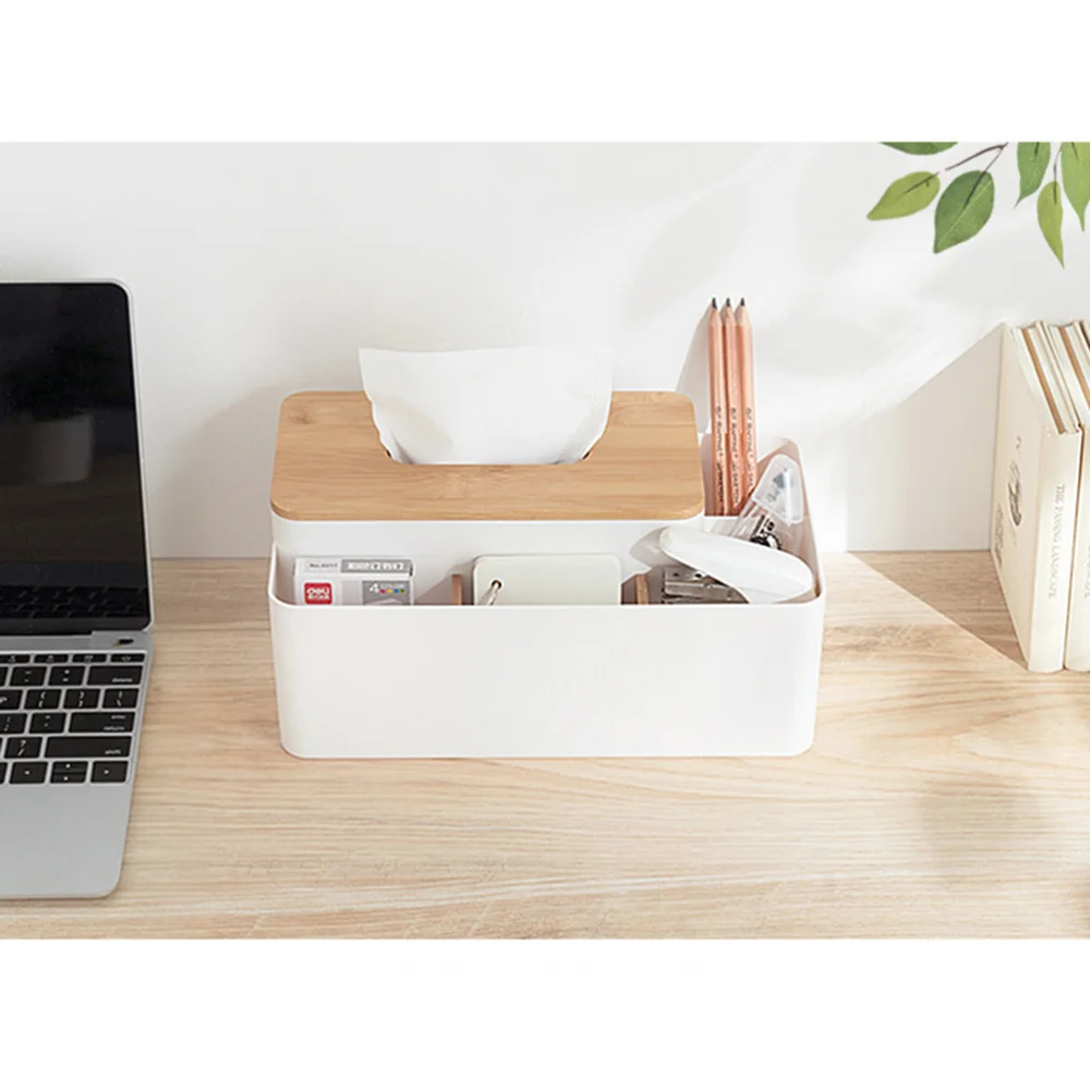

Multi-function Tissue Box Durable Sundries Storage Container Useful Paper Towel Organizer for Home Bar Office (White)