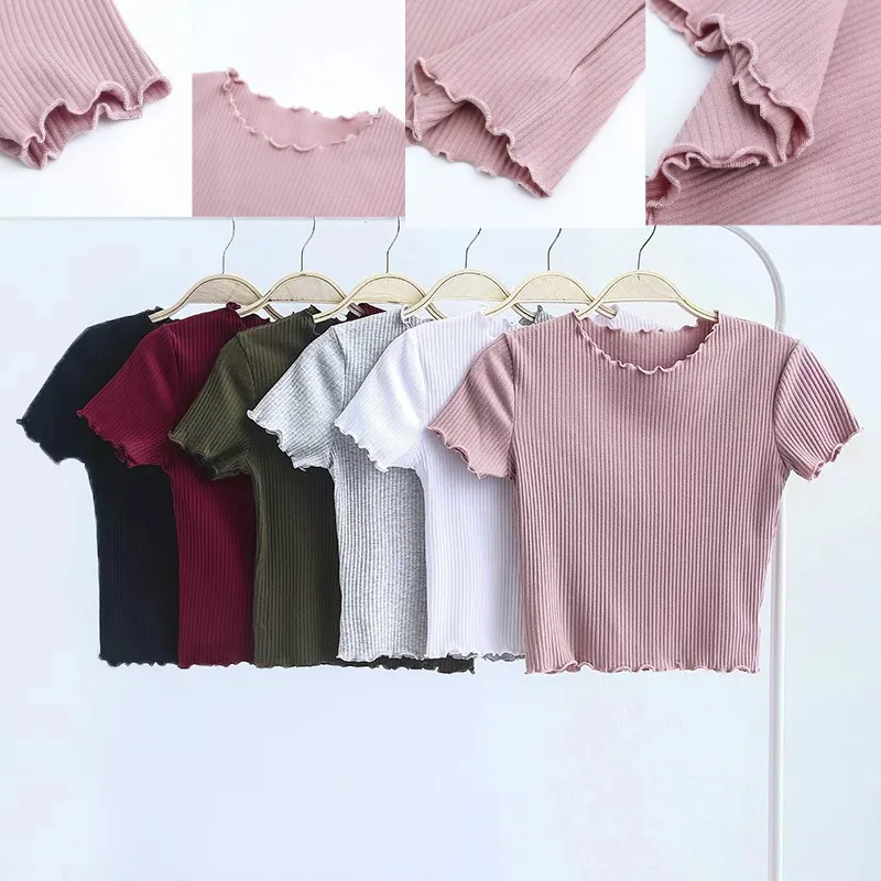 Новинка 2019 Женская Винтажная футболка с круглым вырезом и деревянными ушками