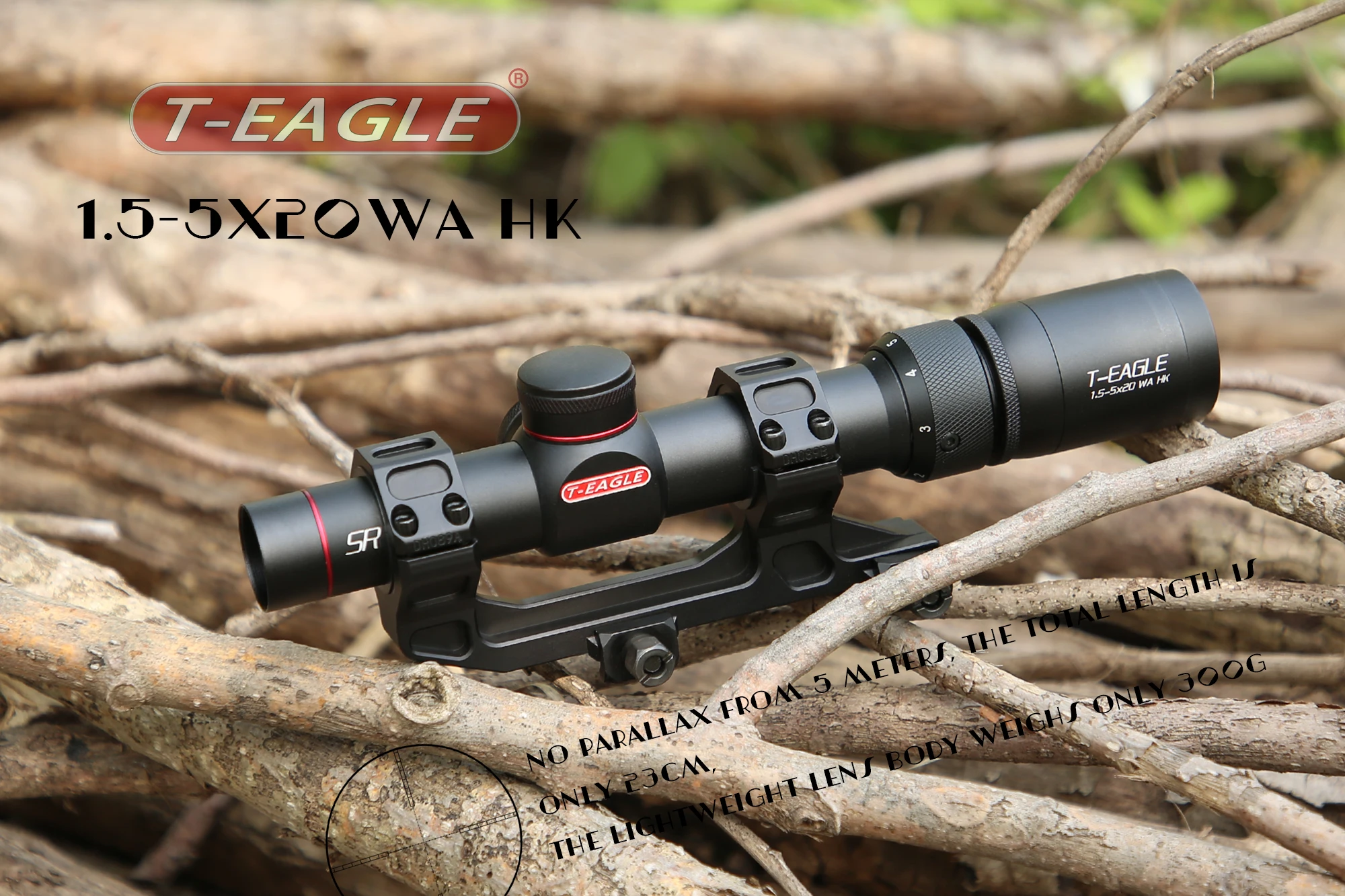 

TEAGLE SR 1.5-5X20 HK Reticle Riflescope Fits AR15 .223 7.62mm Airgun Airsoft Guns For Hunting Scope With free mounts