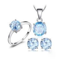 ly 925 sterling silver synthetic blue crystal dazzling cz stone contracted fashion stud earrings necklace ring sets of women
