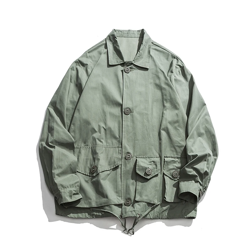

2019 Spring And Autumn New Youth Japanese Retro Tooling Pocket Design BF Wind Male Loose Solid Color Jacket Coat Navy Blue/green