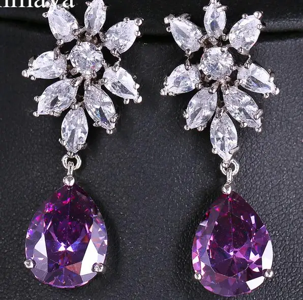purple EMMAYA, 8 цветов, серьги-гвоздики для женщин, серьги-капли с зеленым цирконием, роскошные массивные украшения для свадьбы, помолвки - Окраска металла: purple
