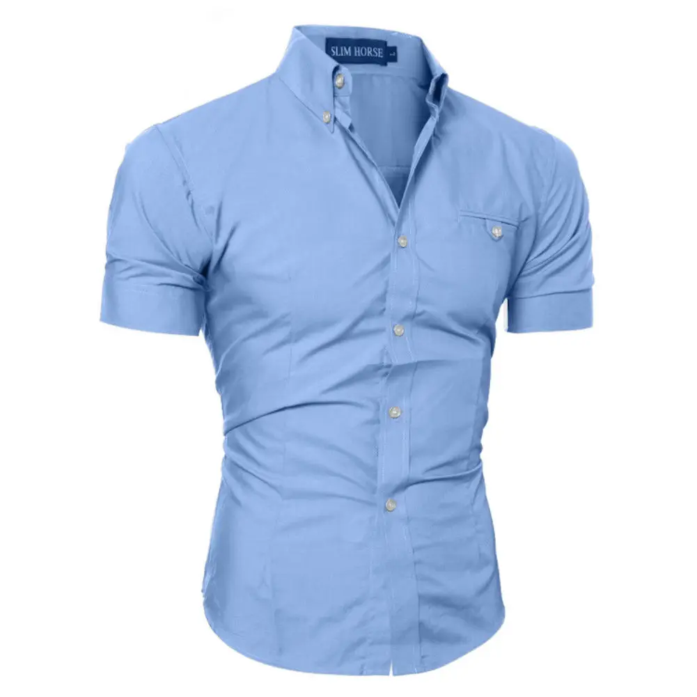 

2019 Luxury Men's Slim Fit Shirt Short Sleeve Business Formal Casual Shirt Tops Solid Single Breasted 8 Color M-3XL