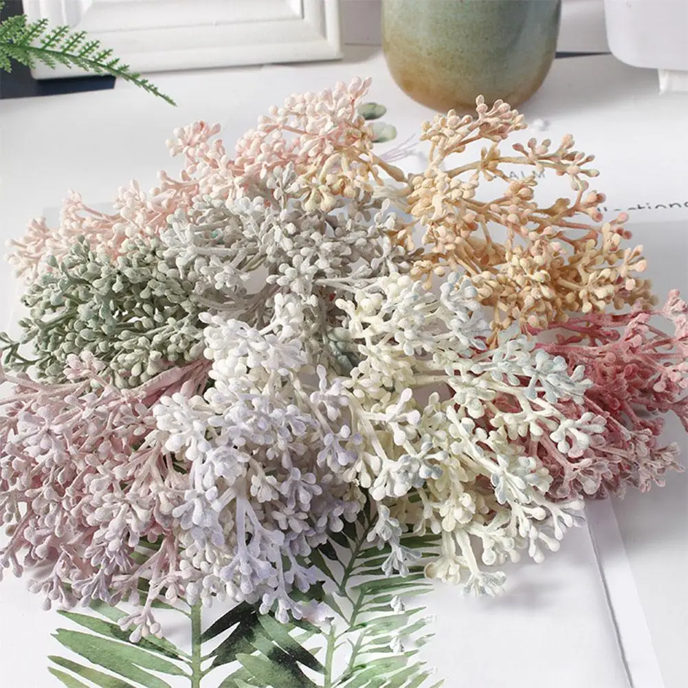 6pcs/lot Artificial Flower Plant Bouquet 14cm Plastic Long Stamen Berry Fake Flowers For Wedding Home DIY Wreat Box Decoration | Дом и сад