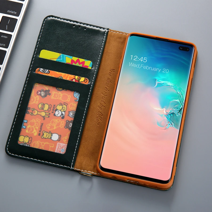 Чехол бумажник с откидной крышкой для samsung S10plus прочный Магнитный кожаный чехол