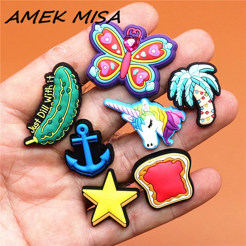 

1pcs Cute Cucumber Butterfly Pentagram Unicorn Shoe Accessories Decorations Jibz for Croc Charms Shoes Fit Bracelet Kids Gifts