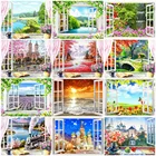 HUACAN картина маслом по номерам окна пейзаж расписанную уникальный подарок картины по номерам дерево для взрослых украшения дома