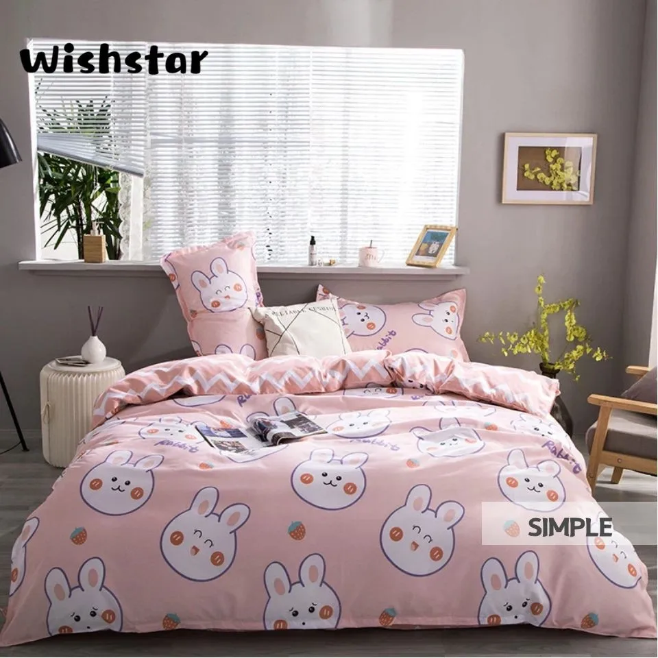 Детское постельное белье Wishstar розовое для девочек с мультяшным Кроликом 150X200