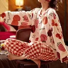 Корейская фланелевая теплая Пижама для женщин, домашний костюм с длинным рукавом, женская одежда для сна, мультяшный бархатный пижамный комплект, толстая женская пижама