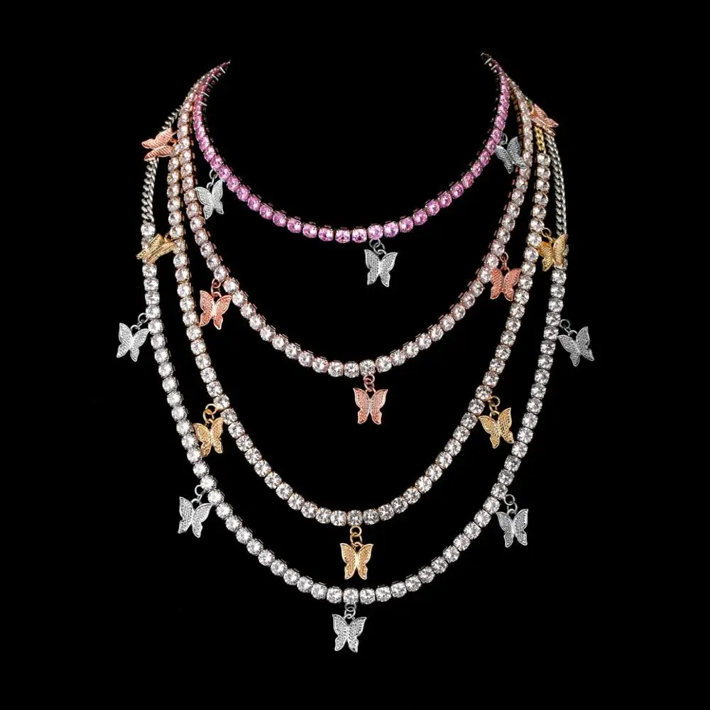 

Iced Out Zircon Butterfly Choker Necklaces For Women Bling Crystal Pendant Necklace Goth Collares Female Jewelry Christmas Gifts