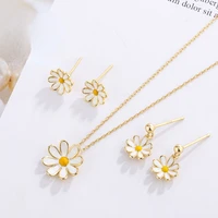 s925 silver chrysanthemum necklace for women fresh little daisy earrings necklaces girls ear studs jewelry set gift wholesale