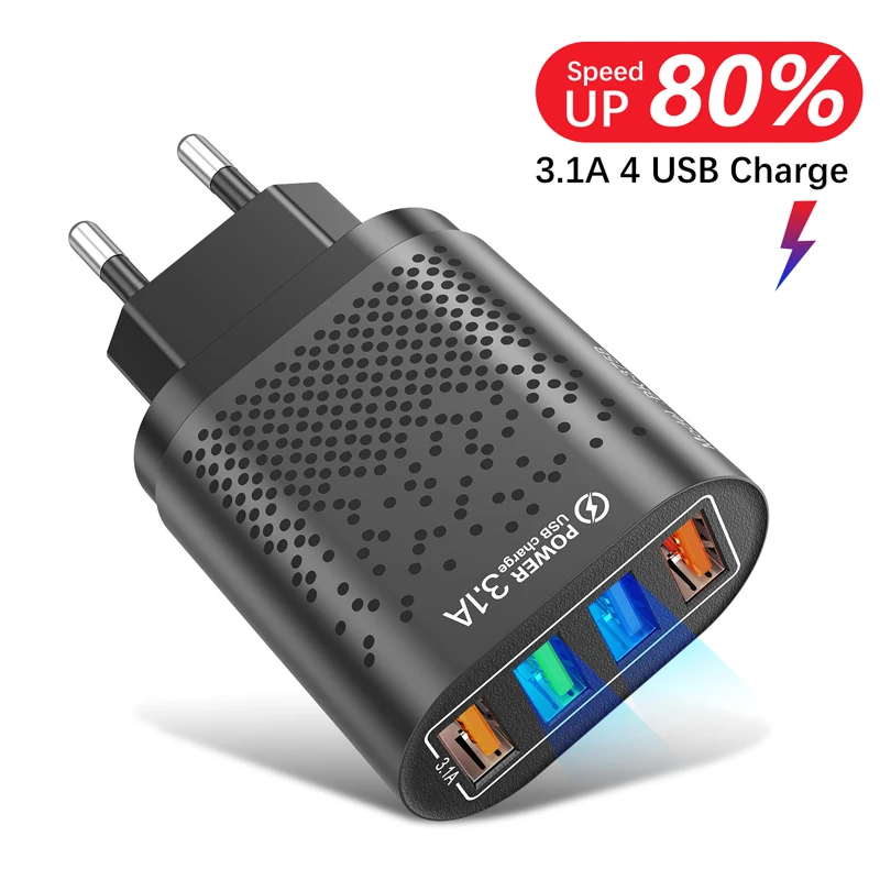 

Charge 3.0 4 USB For iPhone Samsung Xiaomi Huawei Mobile Phone Chargers Adapter Charger Wall Charging