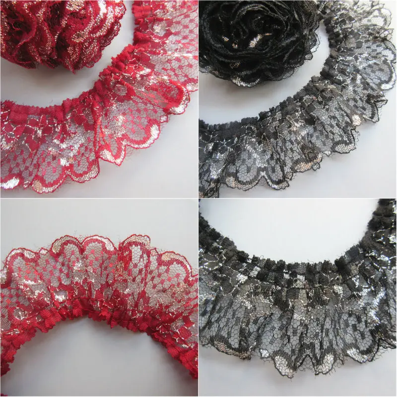 5 ярдов серебряная плиссированная кружевная органза с оборками присборенная