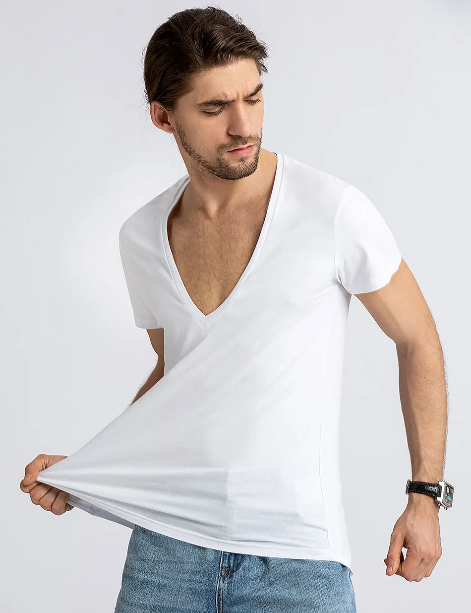 Футболка мужская с глубоким V-образным вырезом невидимым подолом | Мужская одежда