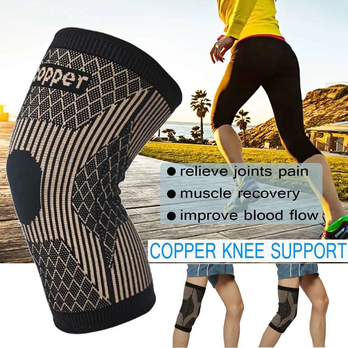 

Copper Infused Knee Support Brace Patella Arthritis Leg Support Joint Compression Sleeve For Gym Running Basketball