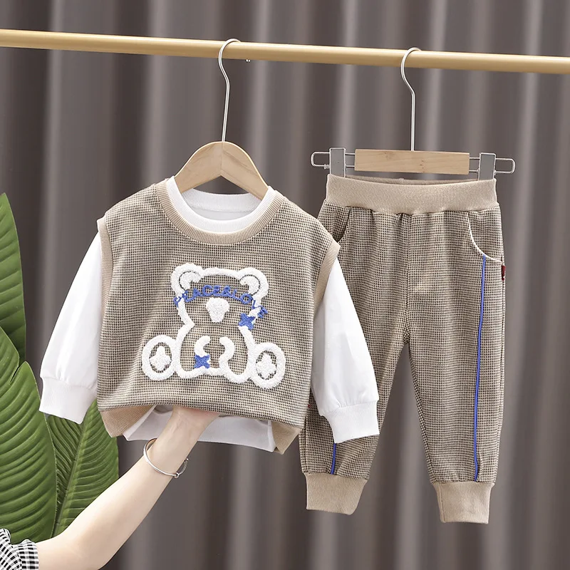

Baby Boys Clothing Long Sleeve Shirt Sweater Vest Trousers 3Pcs Kids Suit Baby Clothes 2021 Autumn Winter Casual 1-5 Years