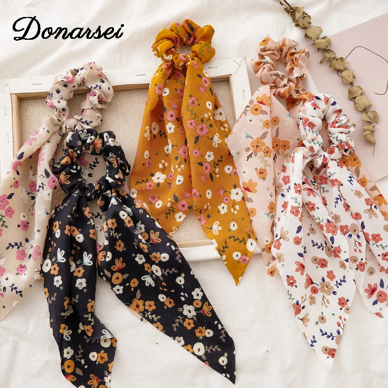 

Женская резинка для волос с цветочным принтом, эластичная резинка для волос с шарфом и фруктами, украшение для волос для девочек, 2022