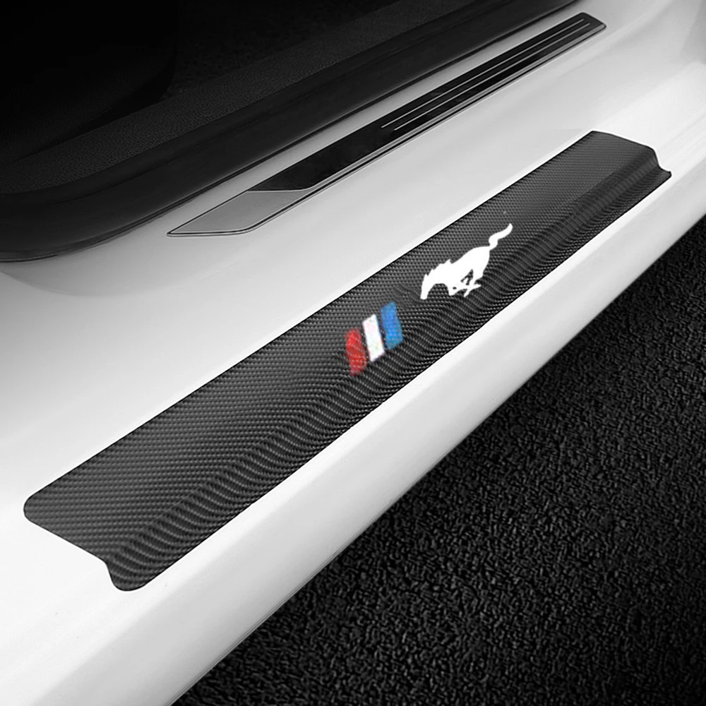 

4 pcs car door sill protector leather carbon fiber vinyl stickers Car Accessories For Ford Mustang GT SHELBY Car Sticker