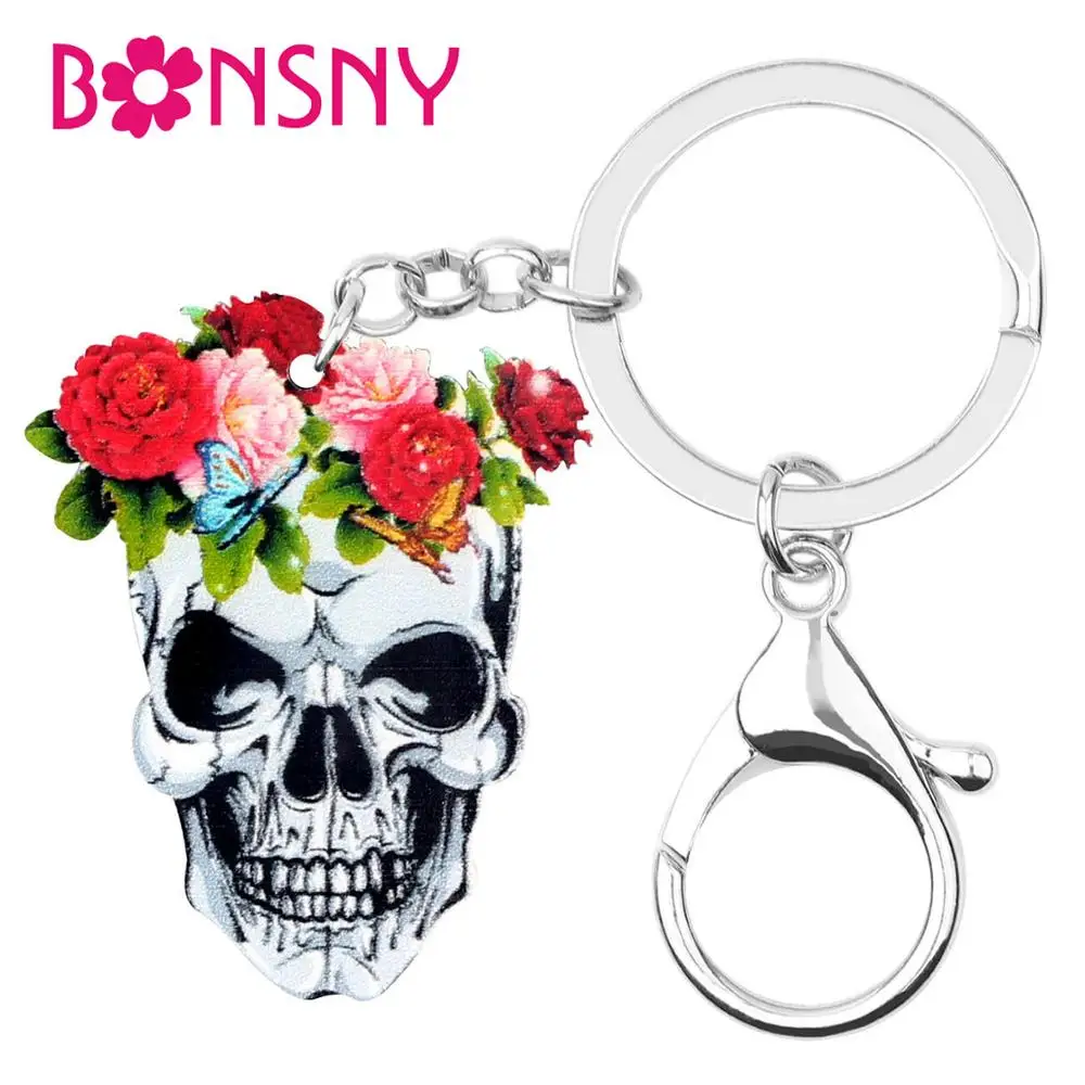 Bonsny акриловый Цветочный Цветок Скелет Череп женский кошелек для автомобиля шарм