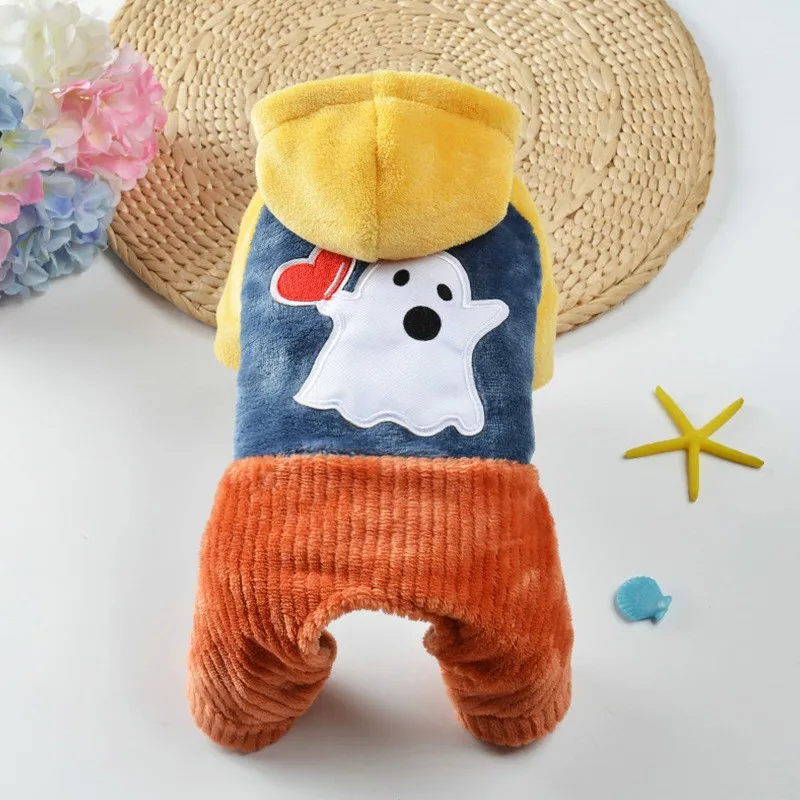 Зимняя одежда для собак с милым рисунком призраков фланелевый комбинезон